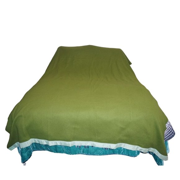 Bedding Vintage Blanket Satin Trim Mid Century Modern Avocado Green